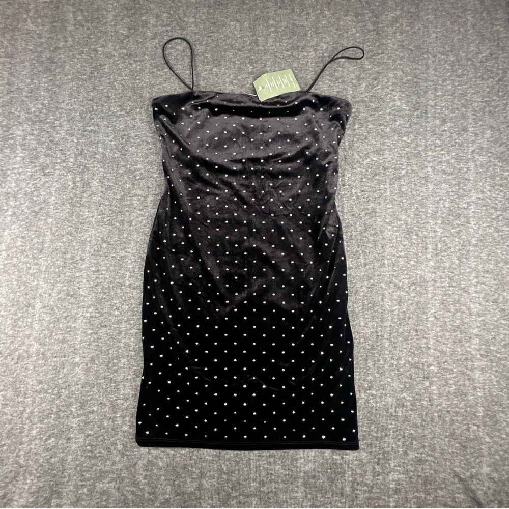 H&M Black Velvet Mini Dress with Silver Dots